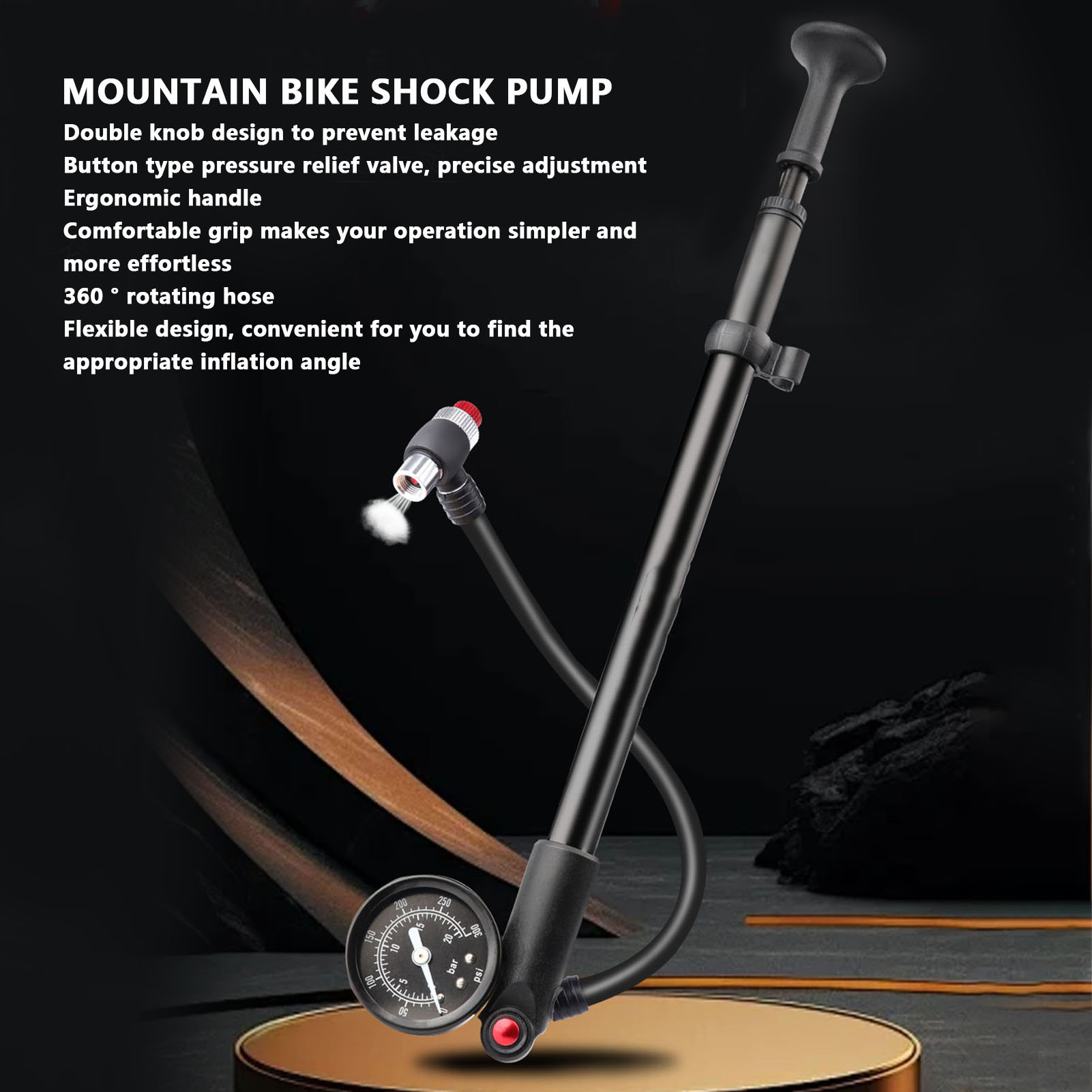 Shock Pump Suspension - Mountainbike schokpomp hoge druk 300 PSI