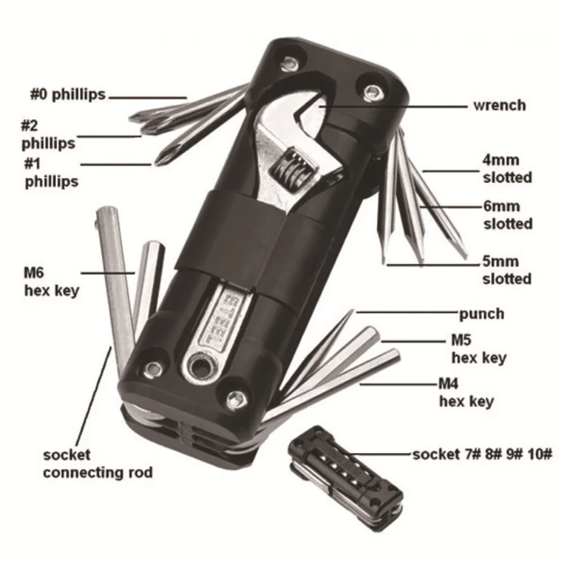 Mountain Biking Equipment - Opvouwbare multifunctionele reparatiegereedschapsset, draagbare multitool voor
